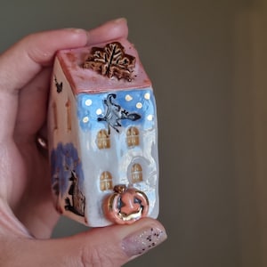 Handmade Ceramic Haunted House: 24k Gold Halloween Decor