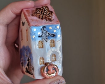 Handmade Ceramic Haunted House: 24k Gold Halloween Decor