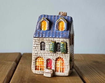 Casa in ceramica in miniatura, Casa in ceramica con albero, Casette in ceramica, Regalo di inaugurazione della casa, Case in miniatura in ceramica