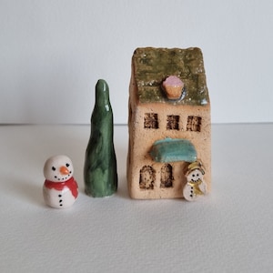 Handmade Ceramic Miniature House Set: Christmas Village Display