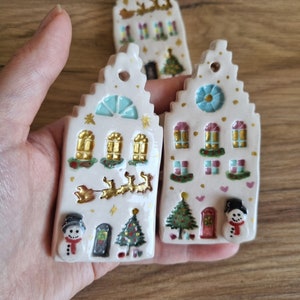 Handmade Ceramic Christmas House Ornament Set: Rustic Village Decor