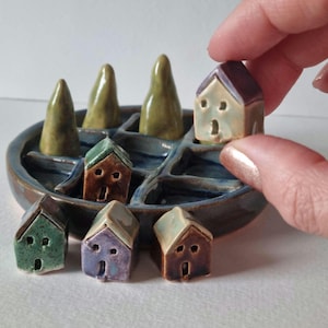 ceramic Tic Tac Toe game board,handmade Tic Tac Toe game decor,Ceramic miniature house,ceramic XOXO game,porcelain Tic Tac Toe game