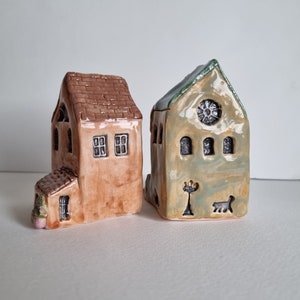 Tiny Ceramic Italian Houses Set of 2, Little House, Tiny House, Ceramic Houses, Miniature House, Fairy House, Clay Houses, Miniatures,