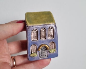Ceramic miniature Italian house with tree,porcelain miniature house,handmade ceramic house,handmade porcelain house with flowers