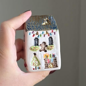 Handmade Miniature Ceramic Christmas House: Rustic Village Cottage