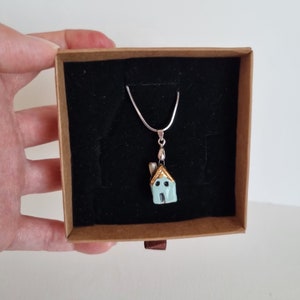 14k gold ceramic miniature house necklace,handmade ceramic necklace with 14k gold lustre,handmade porcelain jewelry with miniature house image 2
