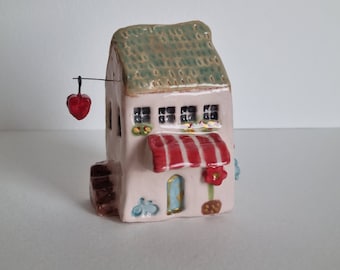 Ceramic miniature Italian house with heart,ceramic miniature house,handmade ceramic house,little porcelain house,porcelain Italian house