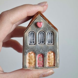 Ceramic miniature house,handmade ceramic miniature with heart,ceramic miniature decoration,miniature pottery house,porcelain small house