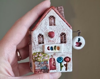 Handmade Miniature Ceramic House, Rustic Italian Village Decor