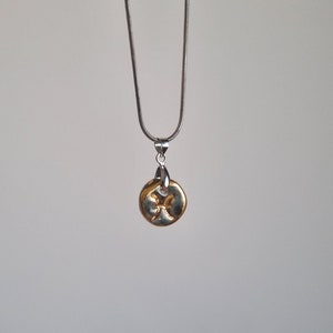 14k gold ceramic Pisces necklace,handmade ceramic necklace with 14k gold lustre,handmade porcelain jewelry Pisces zodiac symbol necklace