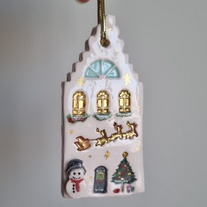 Handmade Ceramic Christmas House Ornament: Rustic Holiday Decor