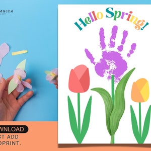Hello Spring kids handprint art/craft, handprint projects craft projects fingerprint art for preschoolers kids handprint Happy Spring craft