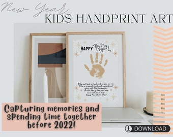 New Year Kids Handprint Art, printable kids craft, New Year's Eve 2022, keepsake, DIY, Happy New Year for kids, NYE, NYE activity, printable