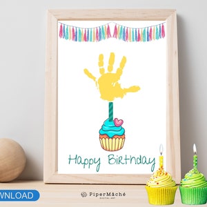 Feliz aniversário impressão manual arte infantil, cartão de feliz aniversário cartão pintado à mão lembrança de aniversário arte artesanal para crianças em idade pré-escolar impressão manual