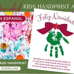 Arte de huellas de manos para niños imprimibles de Navidad, arte de huellas dactilares para niños en edad preescolar, huellas de manos de niños, arte de Navidad, manualidades para niños en español, regalo de Navidad