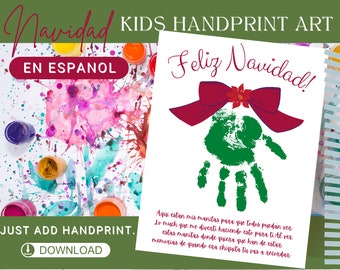 Navidad printable kids handprint art, fingerprint art for preschoolers, kids handprint, Navidad art, kids craft in spanish, Navidad gift
