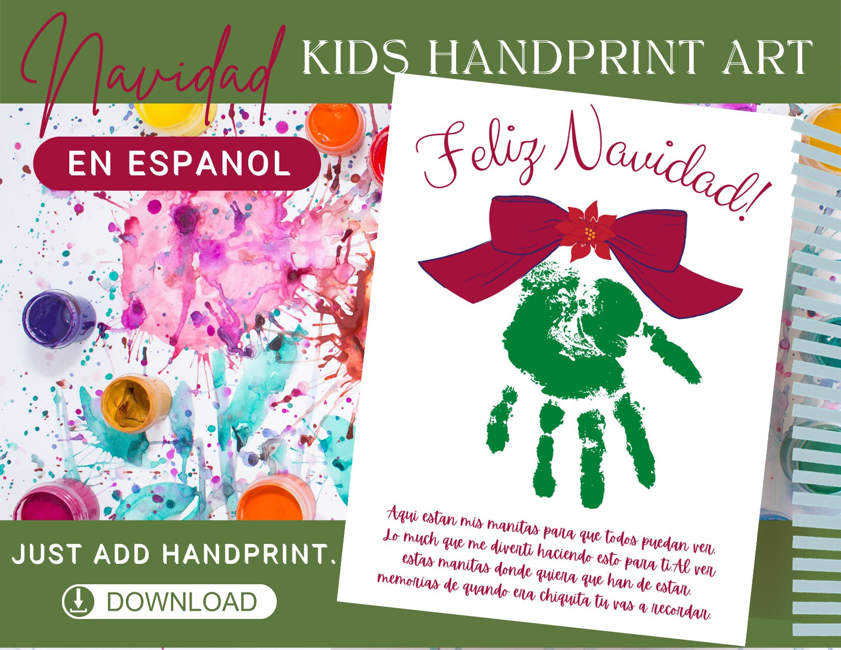 Navidad Printable Kids Handprint Art, Fingerprint Art for Preschoolers ...