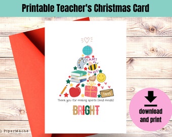 Printable Christmas Card for Teachers | teacher gift | teacher appreciation | instant download | teacher Christmas | Teacher Thank you card