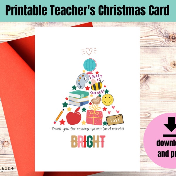 Printable Christmas Card for Teachers | teacher gift | teacher appreciation | instant download | teacher Christmas | Teacher Thank you card