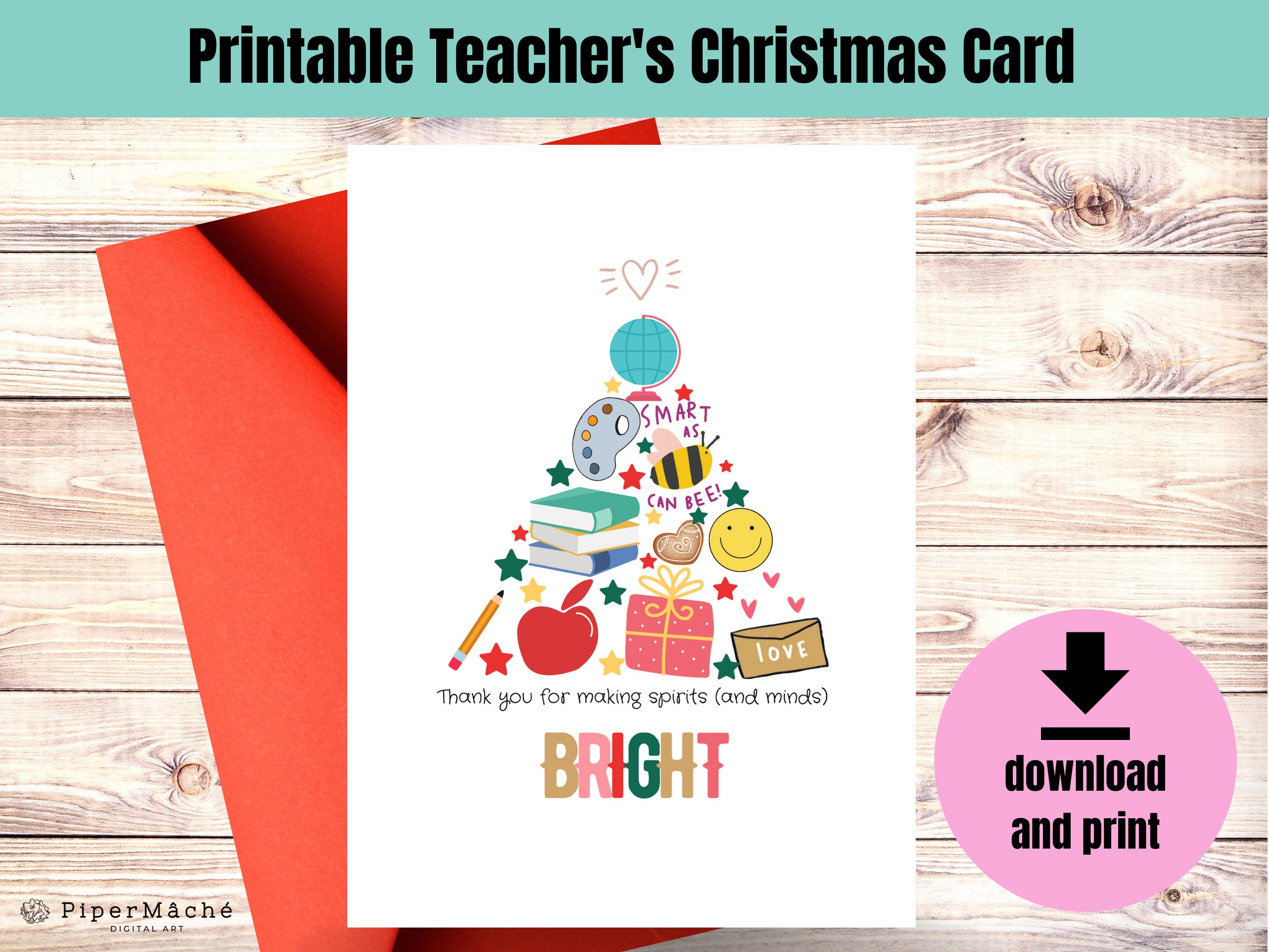 Printable Christmas Card for Teachers Teacher Gift Teacher Etsy