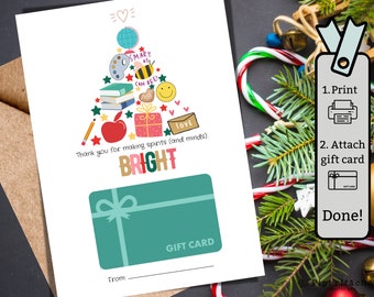 Holiday Gift card holder for teachers, Teacher appreciation printable Year End Teacher Gift Card Holder Christmas teacher gift card holder