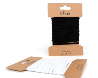 Trimz Flat Elastic 5m on a Card 3mm - 12mm Wide