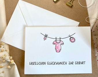 Glückwunschkarte "Herzlichen Glückwunsch zur Geburt", Klappkarte, Geburt Mädchen