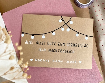 Geburtstagskarte nachträglich, Glückwunschkarte in DIN-A6, Karte zum Geburtstag, Alles Gute zum Geburtstag, Postkarte