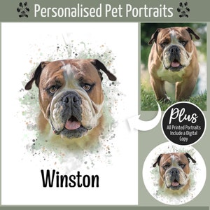 Personalised Pet Portrait with Splash, from Photo, Custom Pet Prints, Dog Portrait, Dog Lover Gift, Portrait, Digital Portrait, Pet Memorial