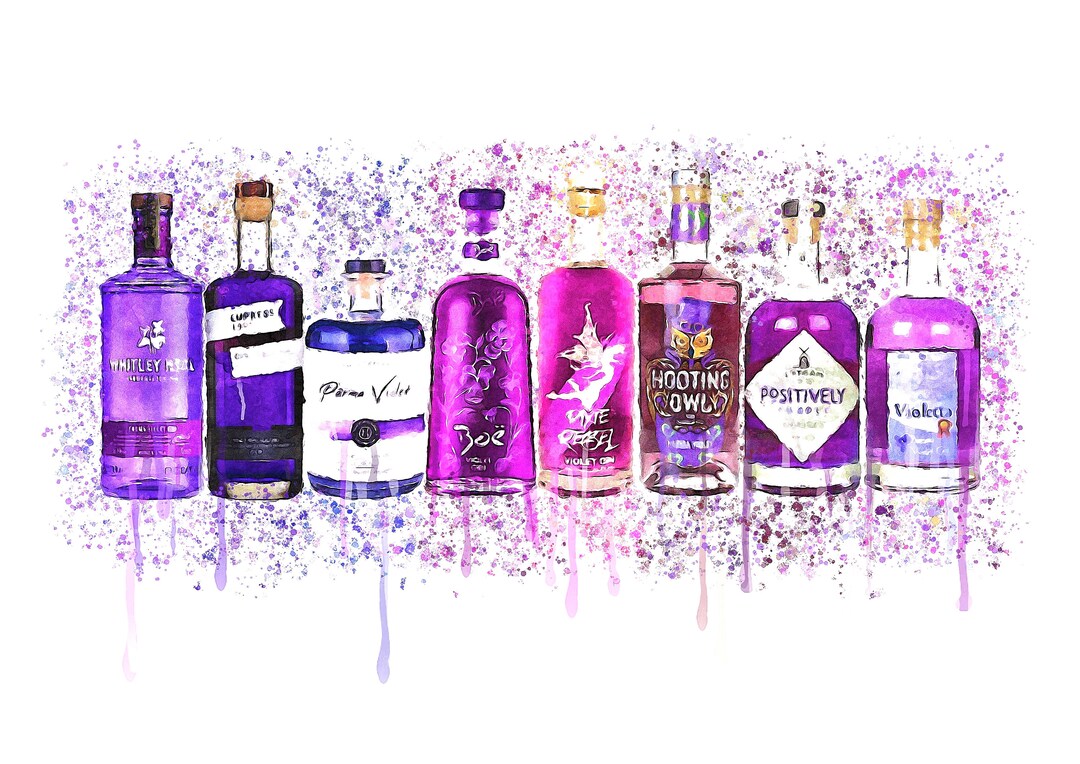 Purple Art Print Picture Watercolour - Violet Gin - Alcohol Beer Gin ...