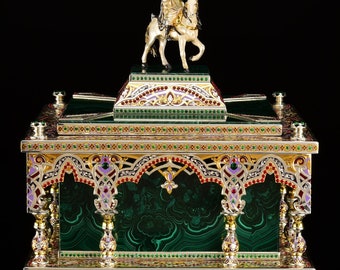 EXCLUSIVE DECORATED Box Case Casket Luxury "MALACHITE" nickel, brass, silvering, gold, malachite cubic zirkonia Best Gift Vip Engraved Box