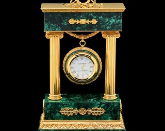 Clock From Natural Stone Malachite "Epoch" Best Gift Luxury Clock Set Amazing Gift Vip