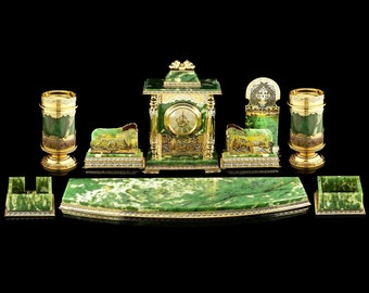 Desk Set For THE HEAD "ARISTOCRAT" jade, gilding, brass, nickel Best Gift Luxury Desk Set