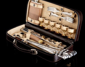 Unusual Picnic Bag  Luxury Picnic Set For Cooking Picnic Dish Set Flask Knife Unick Luxury Gift