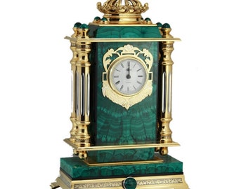 Mantel clock "Crown" malachite Best Gift Luxury Clock Amazing Gift Vip