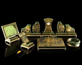 Set de bureau pour THE HEAD "REGENT" jade, laiton, noircissement, argenture, dorure Best Gift Luxury Desk Set