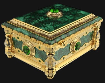 Malachite box with cubic zirconia Gold Bronze Best Gift Vip Gift Engraved Box