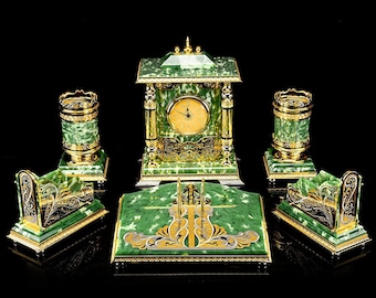 Desk Set For THE HEAD "EMPEROR" jade, brass, blackening, silvering, gilding Best Gift Luxury Desk Set