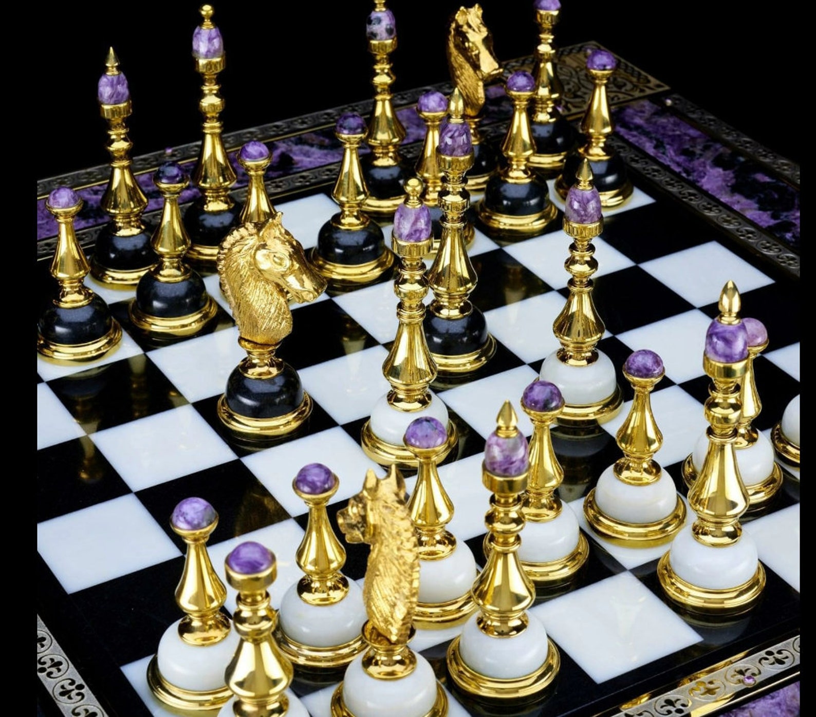 Chess Chest Made of Natural Stone With Figures Luxury Gift With Storage ...