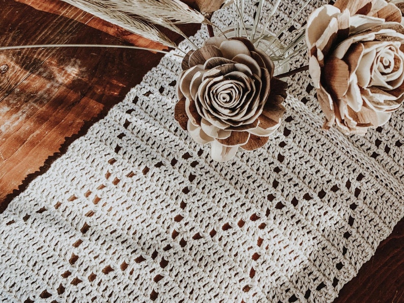 CROCHET PATTERN Lattice Table Runner by Fiction Fibers, Beginner Crochet Digital Pattern image 1