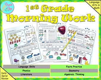 1st Grade First Grade Daily Spiral Review Worksheets Morning Work Home Learning Homeschool Math Worksheet Reading Printable Activity.