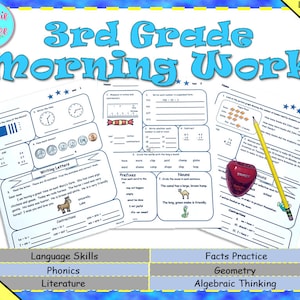 1st Quarter 3rd Grade Third Grade NO PREP Daily Spiral Review Worksheets Morning Work Homeschool Math Worksheet Reading Printable Activity.