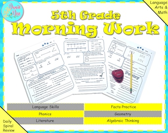 5th Grade Fifth Grade Daily Spiral Review Morning Work Home Learning Homeschool Math Reading Printable Activity  NO PREP Worksheets 180 Days