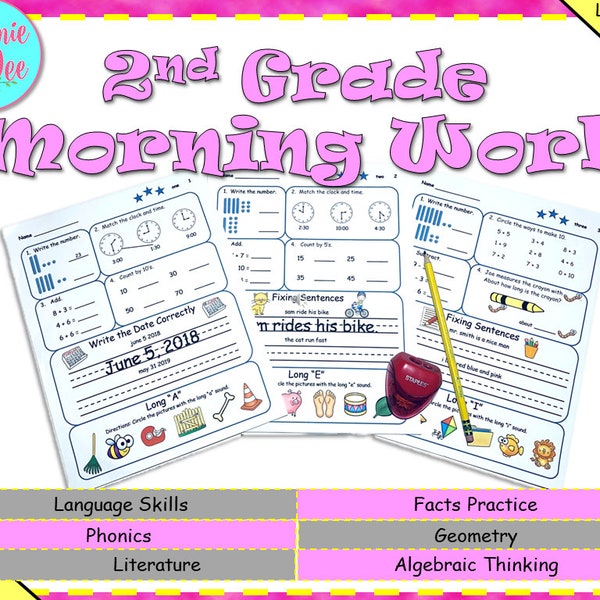 2nd Quarter - 2nd Grade Daily Spiral Review Worksheets Morning Work Homeschool Math Worksheet Reading Printable Educational Activity.