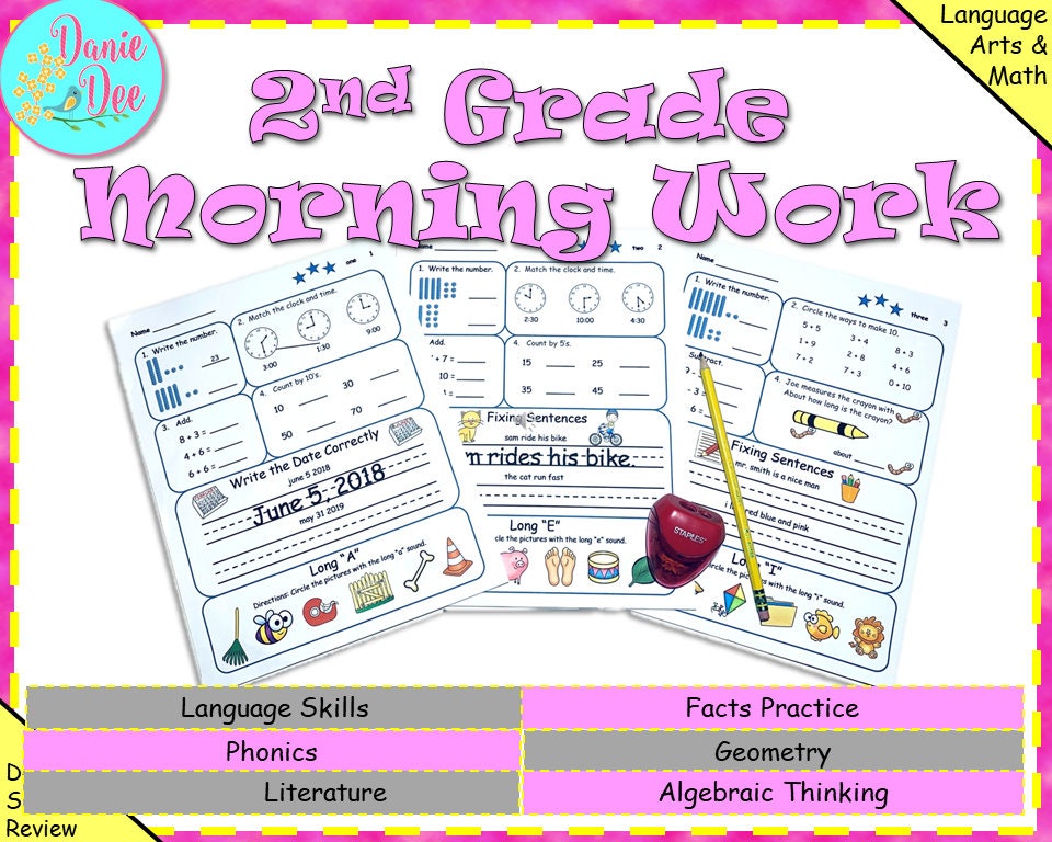 1st Quarter - 2nd Grade Daily Spiral Review Worksheets Morning Work Homeschool Math Worksheet Reading Printable Educational Activity