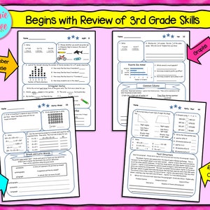 Op de afbeelding: Een set met printbare werkbladen voor leerlingen van de derde klas. De werkbladen behandelen een verscheidenheid aan onderwerpen, waaronder getalbegrip, grafieken, meetkunde, onregelmatige werkwoorden, Griekse en Latijnse woorden, tekststructuur en leesvaardigheid. De werkbladen zijn ontworpen om leerlingen te helpen hun vaardigheden van de derde klas te herhalen en te versterken.