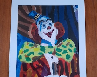 Choo Choo the Clown| Art Prints, Clown Prints, Creepy Prints, Horror Prints, Wierd Prints, Strange Prints, A5