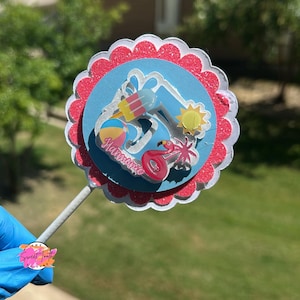 Flamingo Pool Party Cupcake Toppers – Personalized Summer Birthday Decor | Custom Age and Name | Pink Glitter Tropical Theme | Set of 12