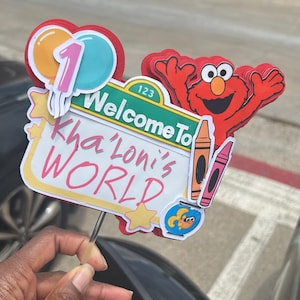 Elmo Cake Topper – “Khaloni’s World” Birthday Decor | Personalized Sesame Street Topper | Elmo First Birthday Party | 3D Layered Cake Topper