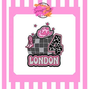Custom Disco Cowgirl Birthday Cake Topper | Cow Print Western Party Decor | Personalized Name & Age | Groovy Pink Birthday Theme